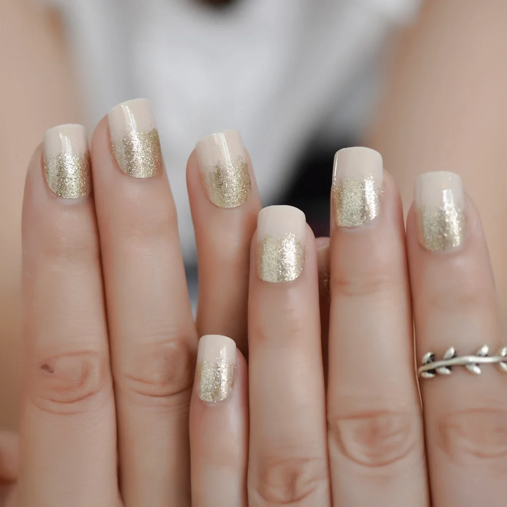 Shimmer Pure Silver Glitter French Nails Clear Spirit Flat Medium Acrylic Press On Nails Full Wraps including glue sticker-Nail Inspo