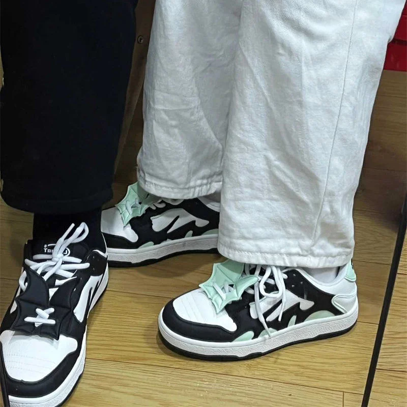 Designer Women Breathable Bat Shoes Spring Fashion Green Thick Heels Sneakers Girls Patchwork Casual Round Toe Running Platform