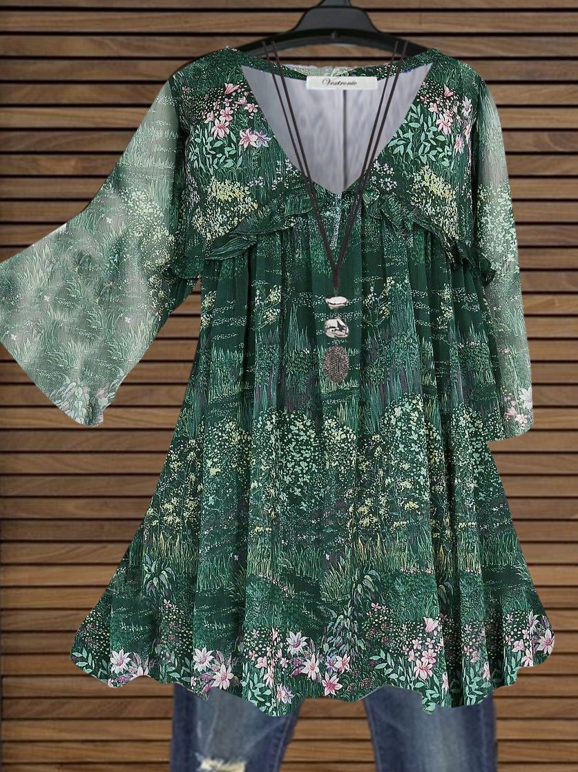 Women Casual Half Sleeve V-Neck Floral Printed Top Dress
