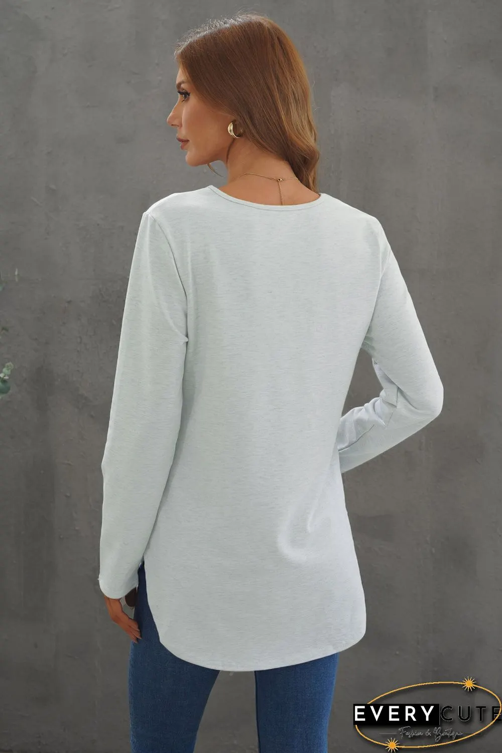 White Lace-Up V-neck Slim Fit Long Sleeve Sweatshirt
