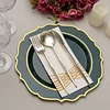 10 Pack | 10" Hunter Emerald Green Plastic Dinner Plates Disposable Tableware Round With Gold Scalloped Rim