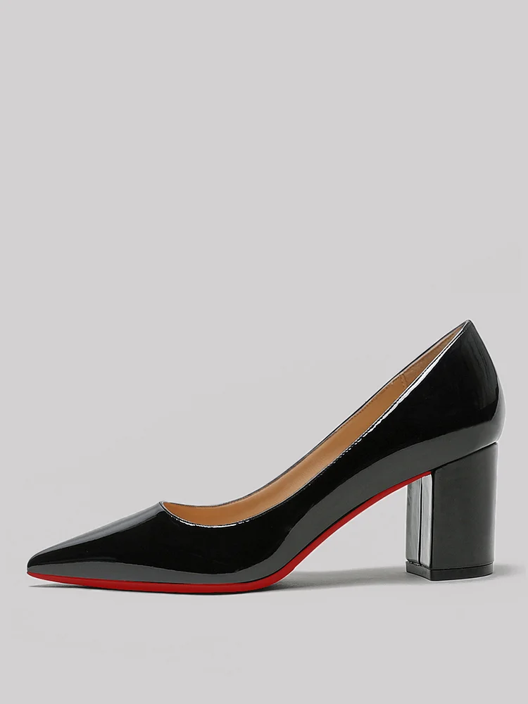2.5" Women's Chunky Heels Red Bottom Shoes Comfortable Middle Block Heel Patent Pumps