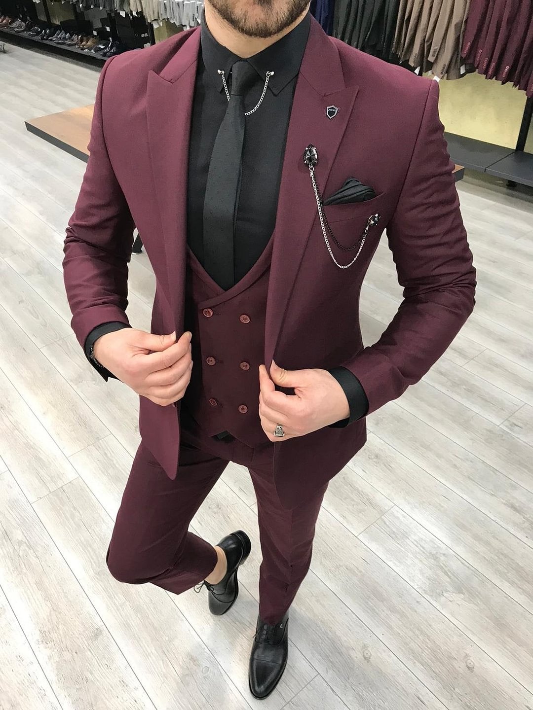 Louis Slim Fit Burgundy  Crystal  Suit