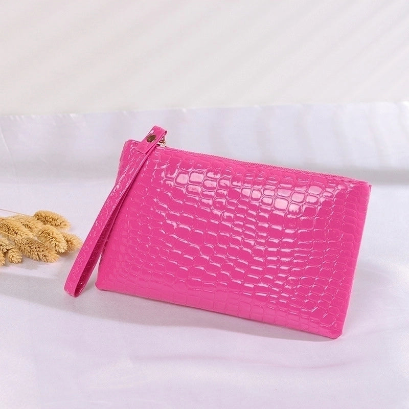 Women’s Mini Summer Pu Leather Solid Color Crocodile Fashion Square Zipper Clutch Bag