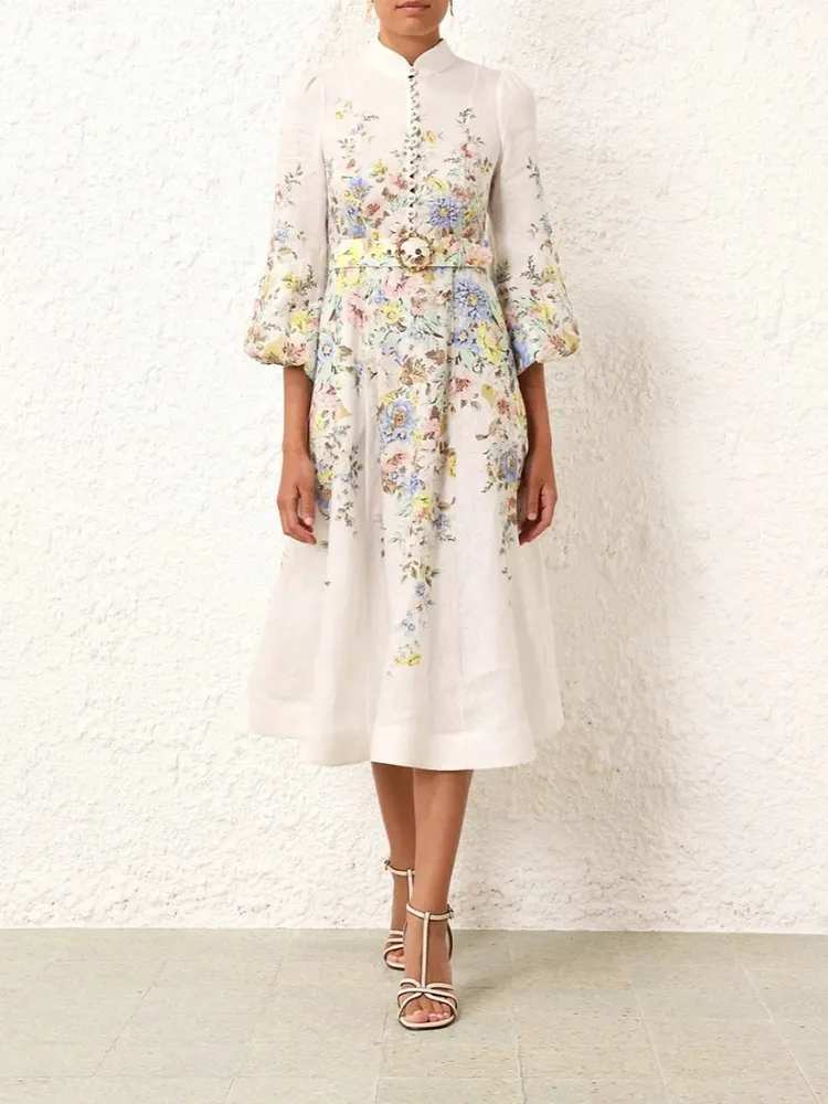 Printed Button Midi Dress