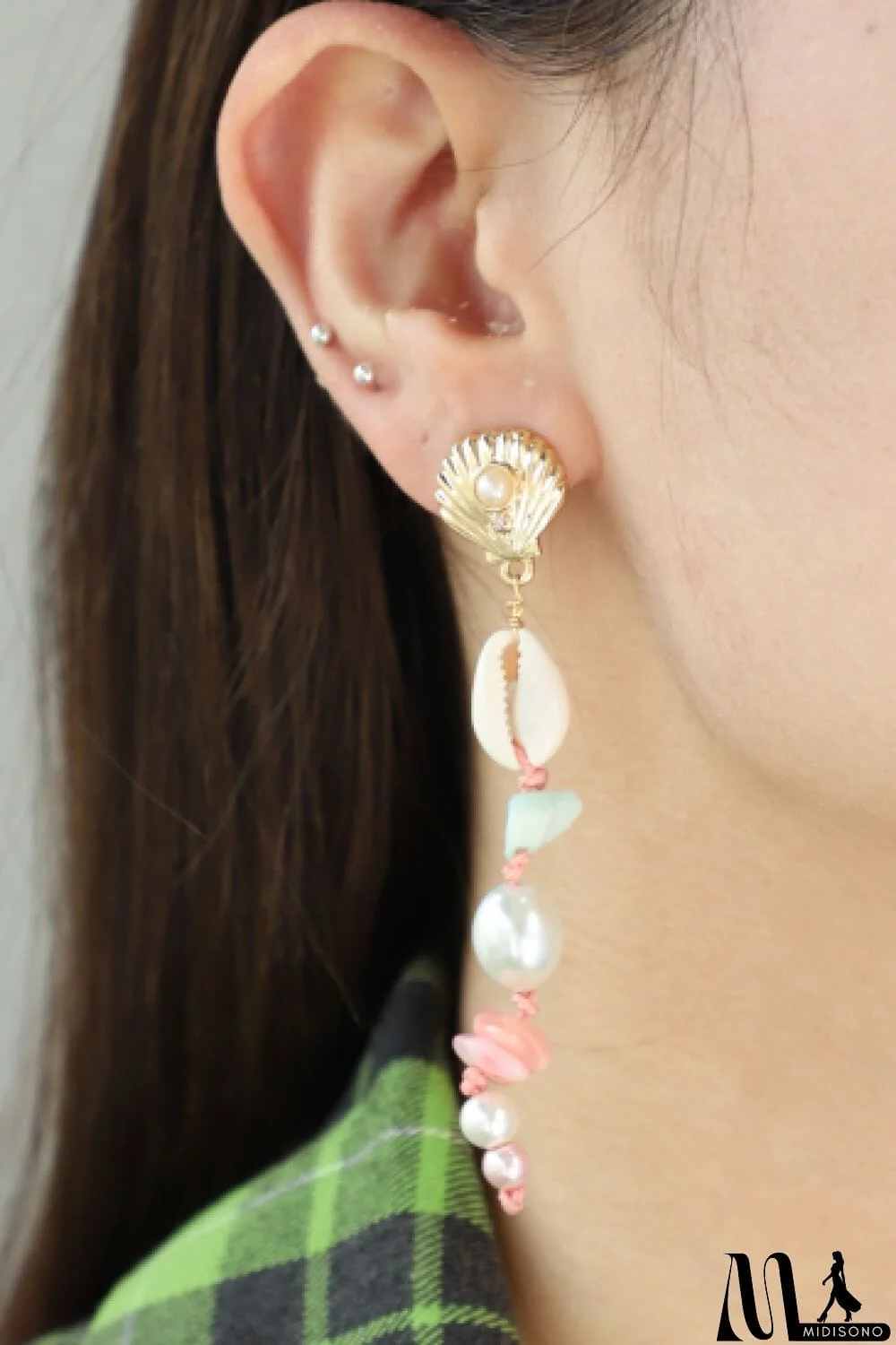 MidiSono - Synthetic Pearl Shell Drop Earrings
