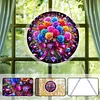 (18.5cm)DIY Acrylic Jigsaw Puzzle Window Hanging with Hanging Chain DIY Stained Glass Decoration Round Window Puzzle Decor for DIY Craft Project (Flower)