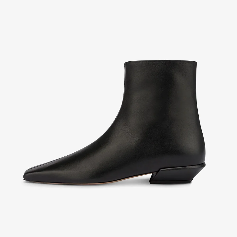 Women's Black Closed Toe Fashion Flat Short Booties with Side Zipper