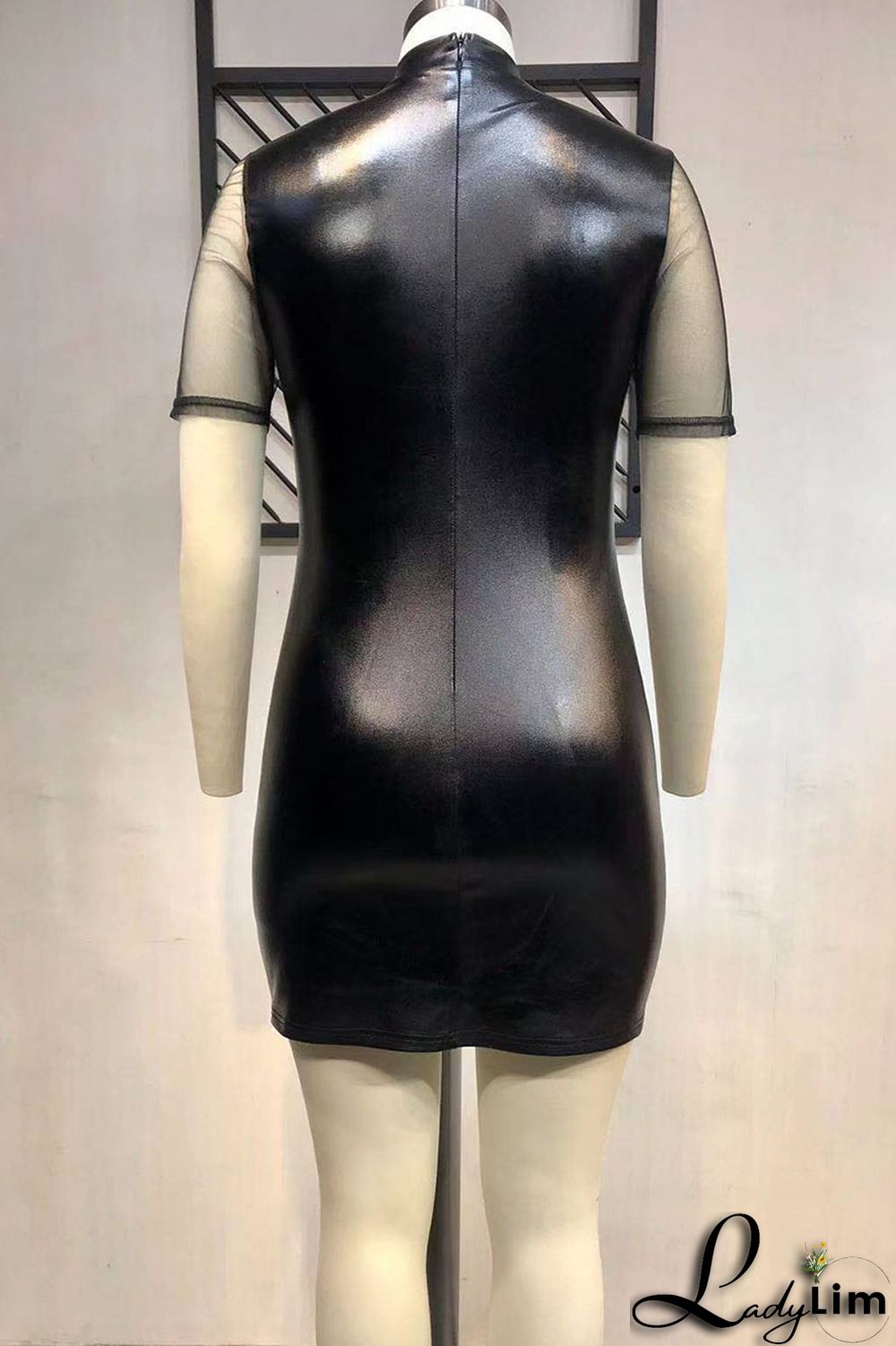 Black Sexy Solid Patchwork Half A Turtleneck One Step Skirt Plus Size Dresses