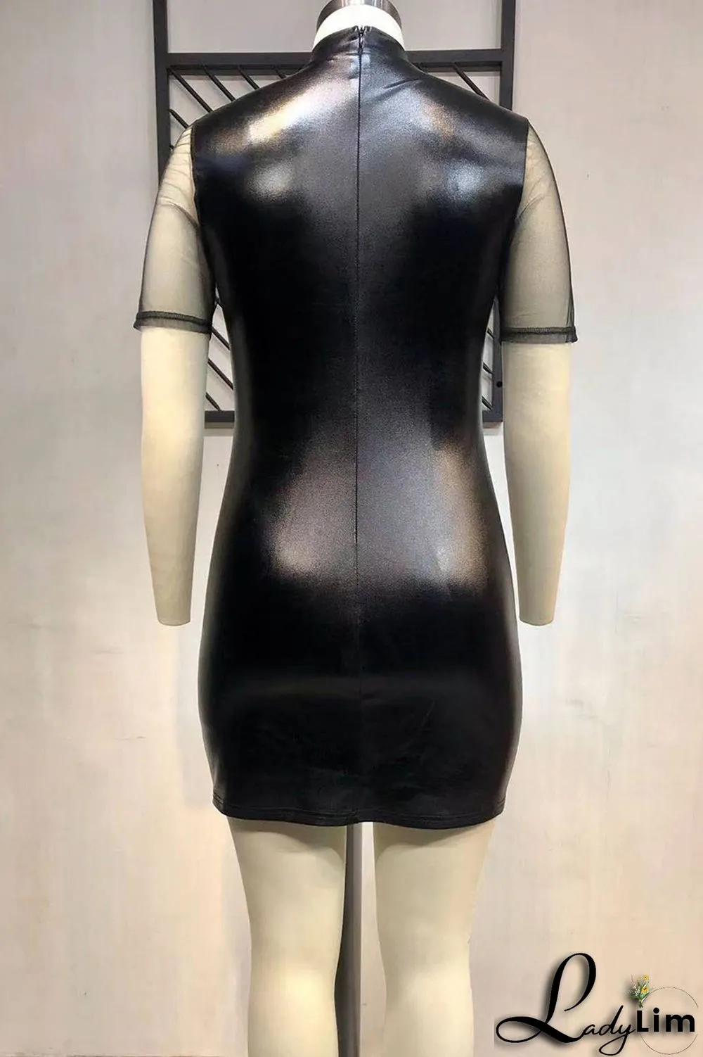 Black Sexy Solid Patchwork Half A Turtleneck One Step Skirt Plus Size Dresses