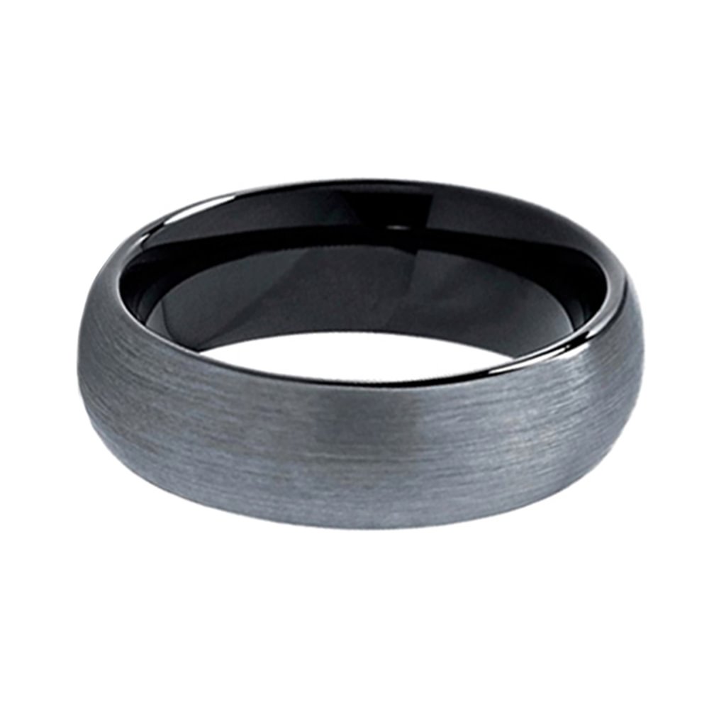 Matte Brushed Black Domed Tungsten Carbide Ring Polished Finished For Men