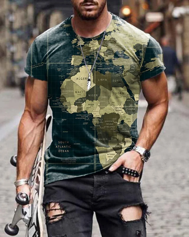 Casual Creative World Map Short-sleeved T-shirt