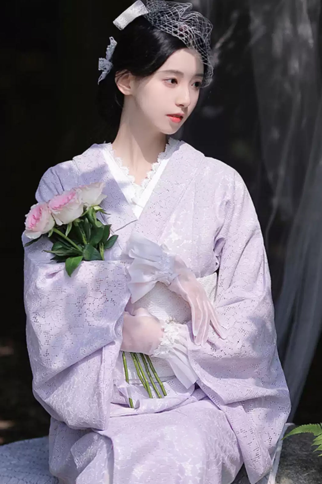 Yukata Kimono Purple Lace Robe Dress -せいじんのひ Stupa Stones