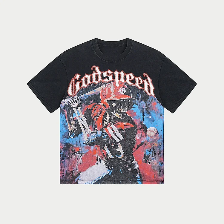 Skeleton Playing Baseball Washed T-shirt
