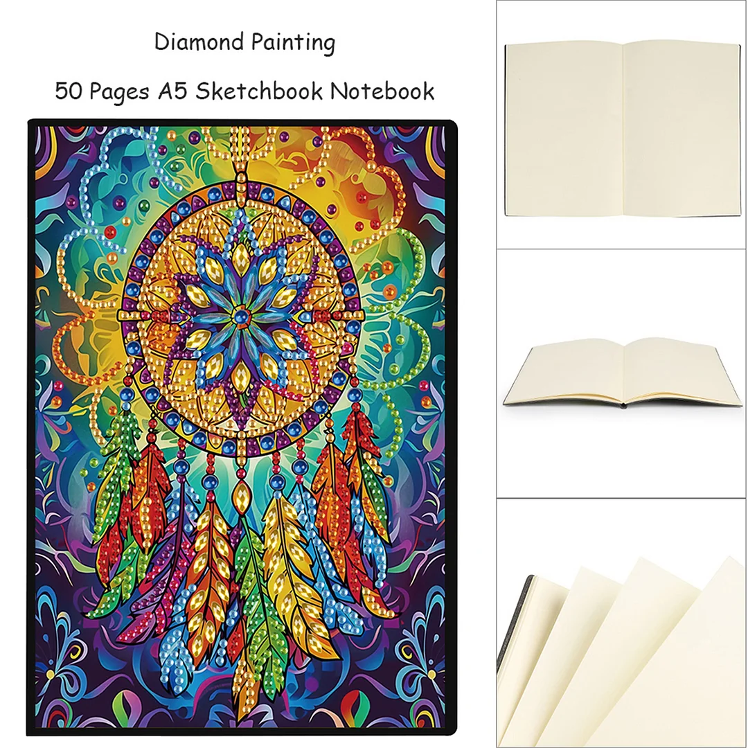 2pcs Patterns Partial DIY 50 Pages A5 Diamond Painting Notebook for Study Home