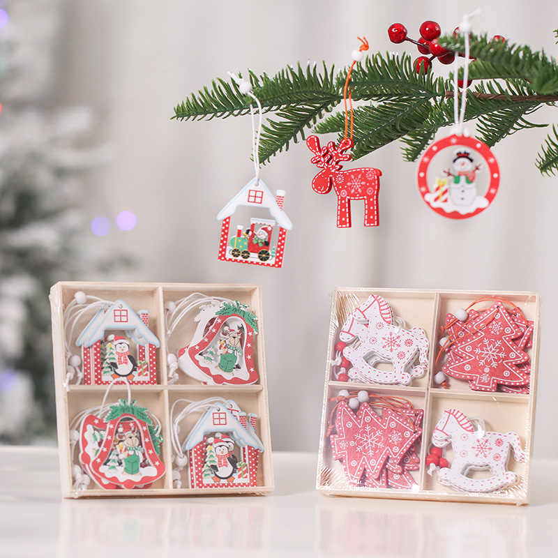 Christmas Ornaments: Hand-Painted Wooden Decorations 12-Pcs Set