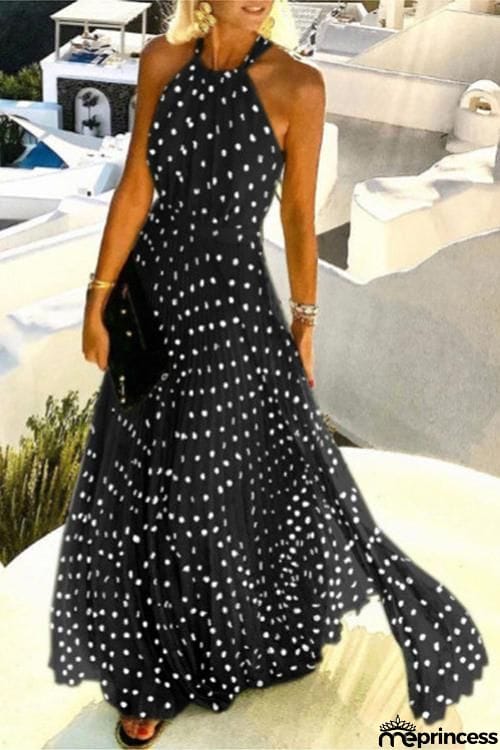 Dot Halter Neck Maxi Dress