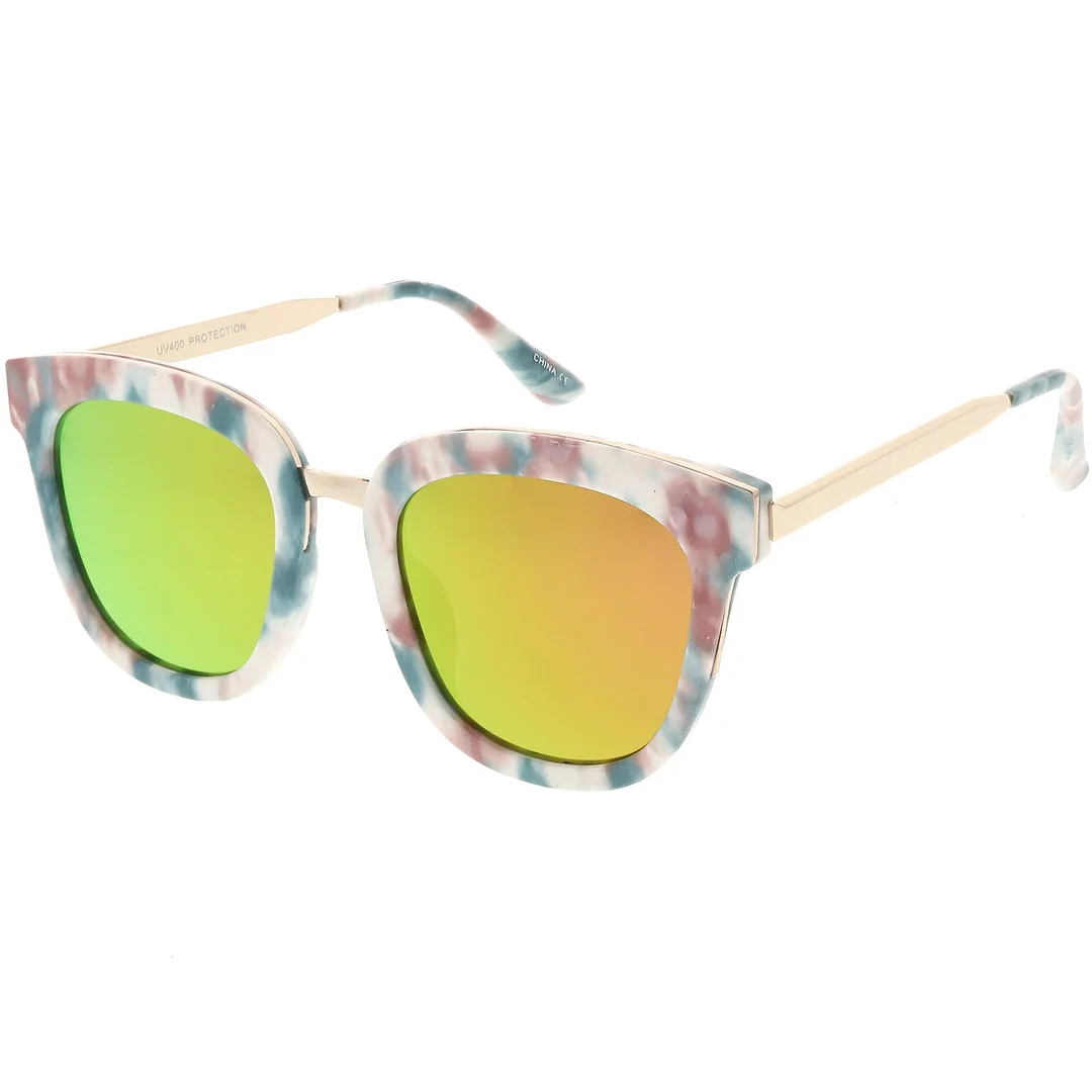 Marble Printed Horn Rimmed glasses Metal Nose Bridge Colored Mirror Square Flat Lens 49mm