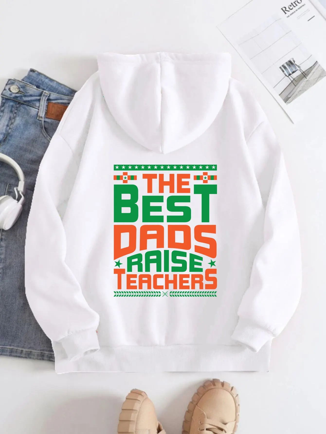 Printed Back Kangaroo Pocket Hoodie Long Sleeve for Women Pattern Best Darios Raise