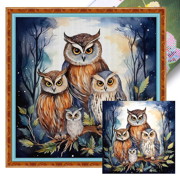 【Huacan Brand】Mother'S Day - Owl Mother And Child 11CT Stamped Cross Stitch 45*45CM