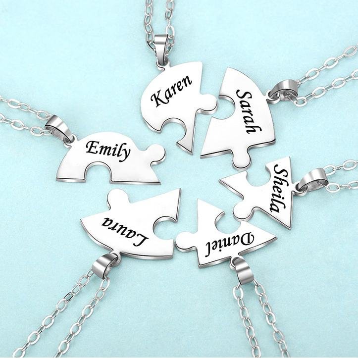 Personalized Heart Puzzle Piece Necklaces 6 Names Necklaces