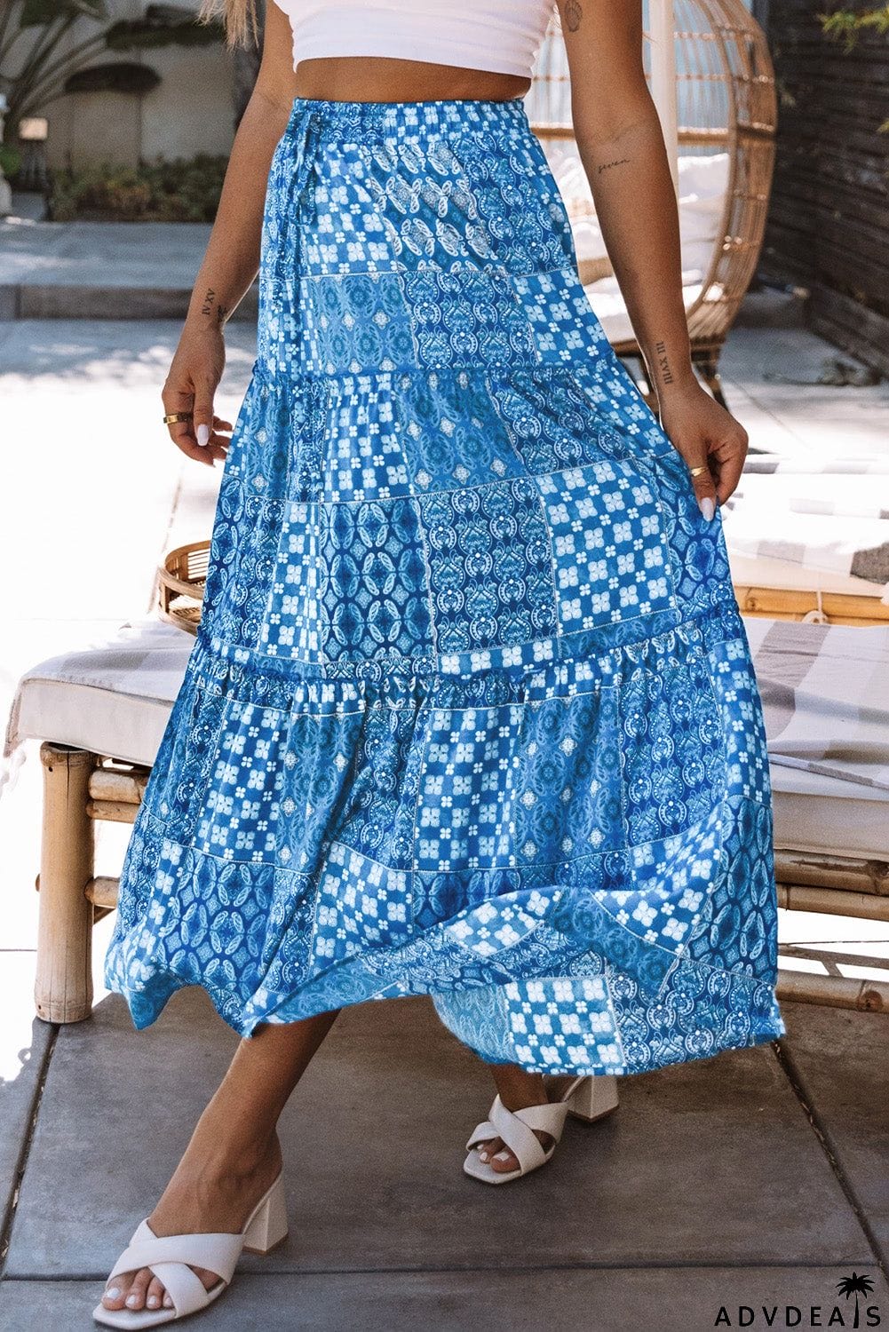 Blue Boho Maxi Skirt