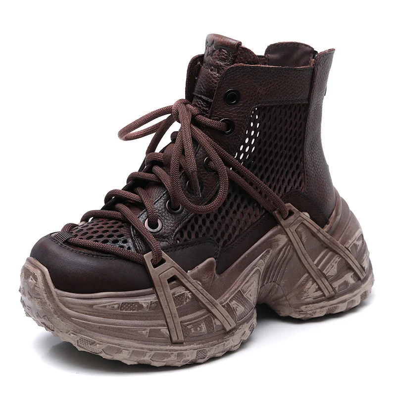 Yyvonne Layer Of Cow Skin Retro Cool Boots Women 2025 Summer New Breathable Hollow Mesh Sandals Thick Soles Leisure Short Boots