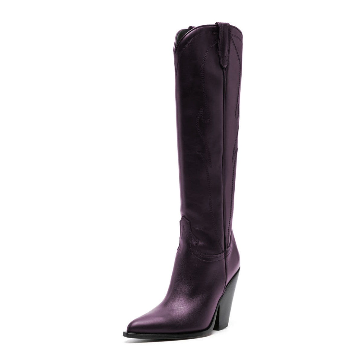 Purple Pointed Toe Chunky Heel Cowgirl Boots for Women with Stitching Nicepairs