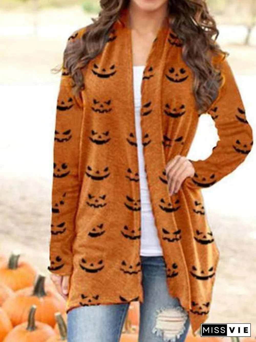 Halloween Pumpkin Face Print Cardigan