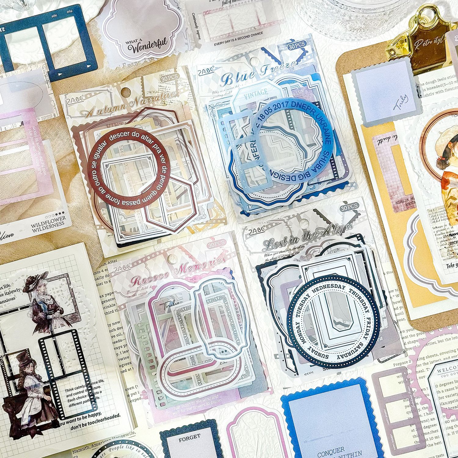 PET 스티커 - 동결 시간 추적 시리즈 빈티지 테두리 라벨