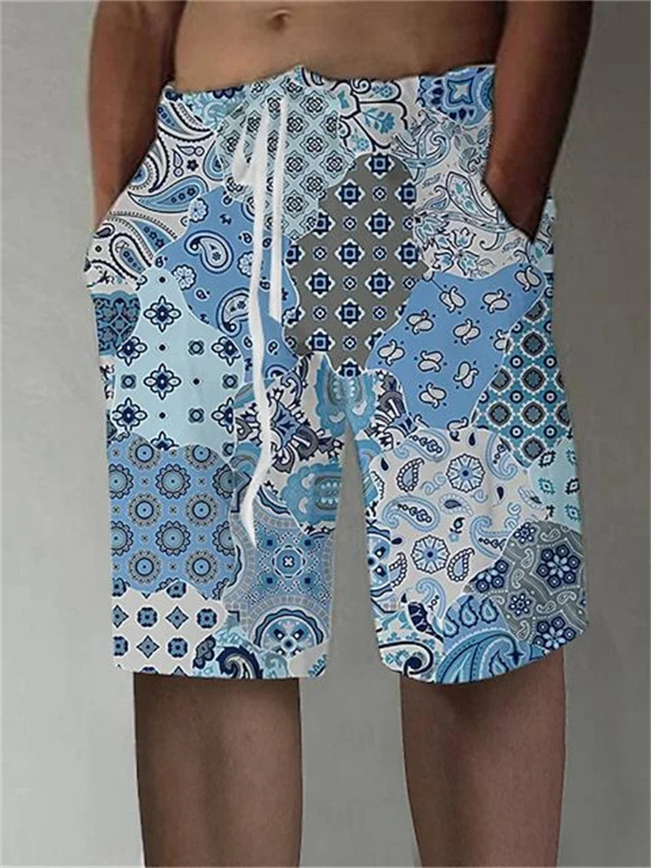 Men's Beach Shorts Geometric Print Blue Brown Gray
