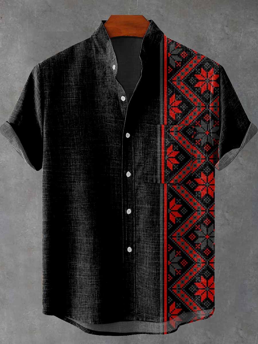 Vintage Art Geometry Vintage Print Casual 100% Cotton Shirt