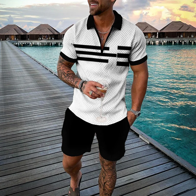 Fashion Lines And Simple Color Contrast Polo Shirt And Shorts Two Piece  Co-Ord
