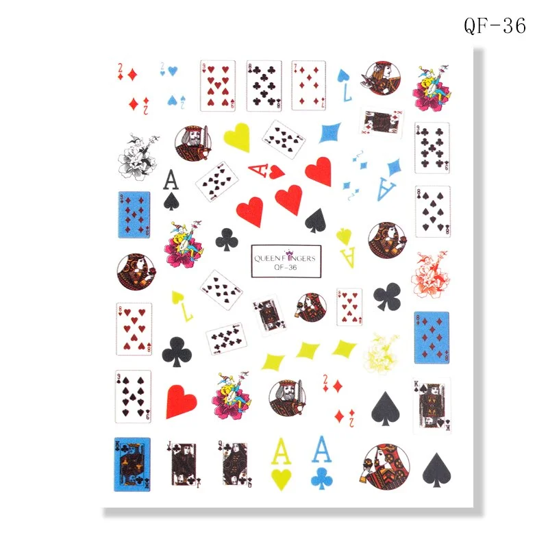 1 Pcs 13x8.7cm Colorful Playing Card Nail Sticker 3D Square Plum Blossom Full Color DIY Nail Decals Nail Slider Art Deco