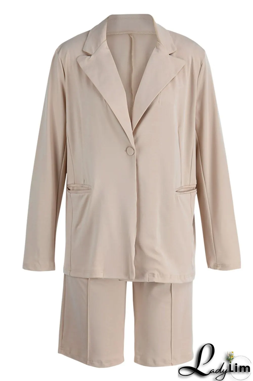 Coffee Casual Solid Patchwork Buttons Turn-back Collar Long Sleeve Two Pieces