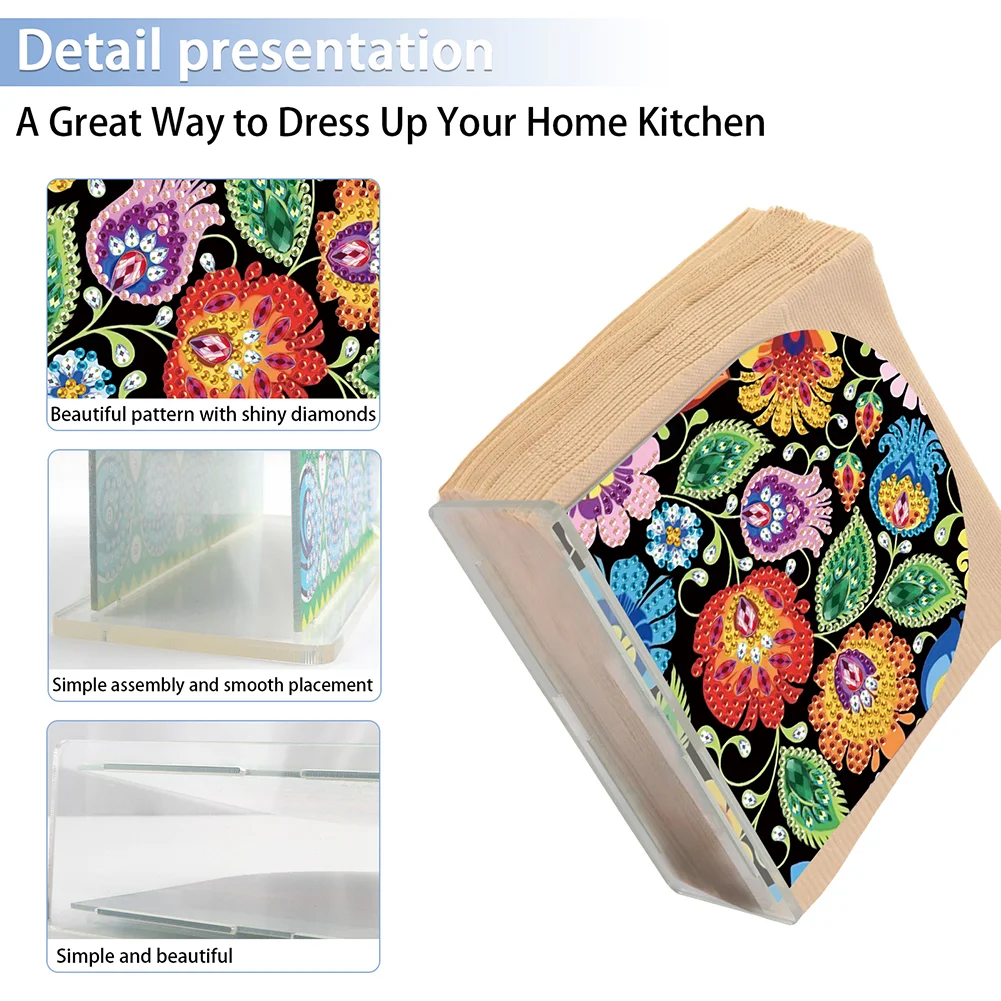 DIY Acrylic Flower Diamond Painting Napkin Rack Decor for Home Office Decor