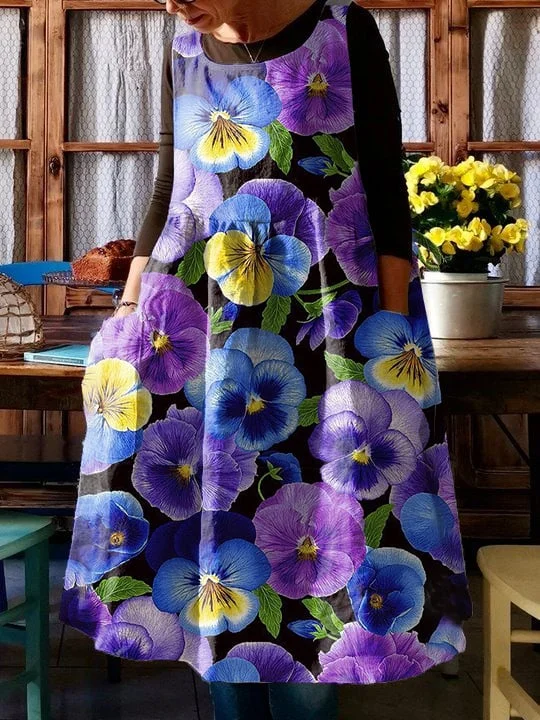 Women's Wildflower Art Pattern Pinafore Dress