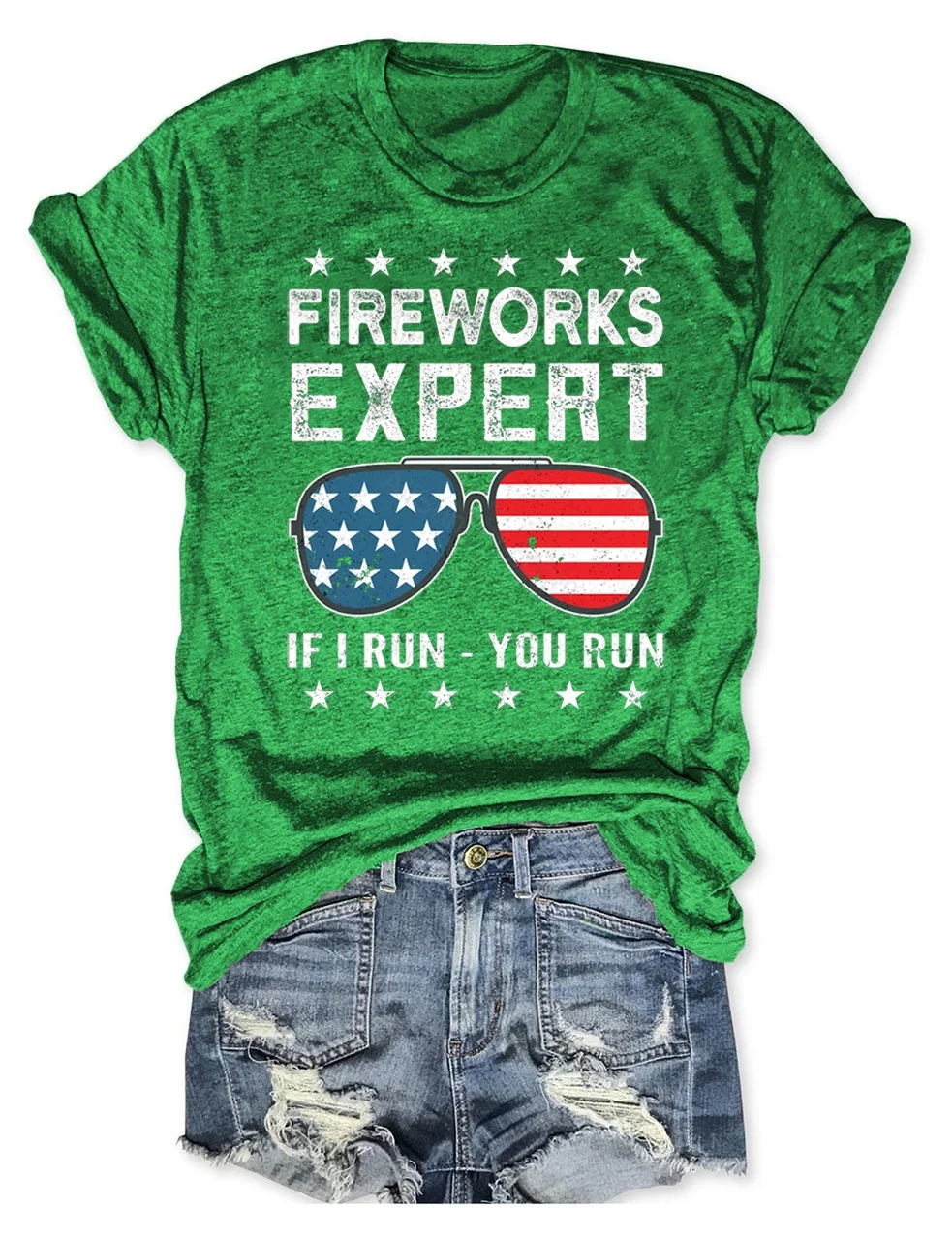 Fireworks Expert If I Run You Run American Flag Sunglasses T-Shirt