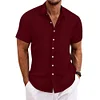 Camicia da uomo a maniche corte jacquard rigata in cotone e lino con revers