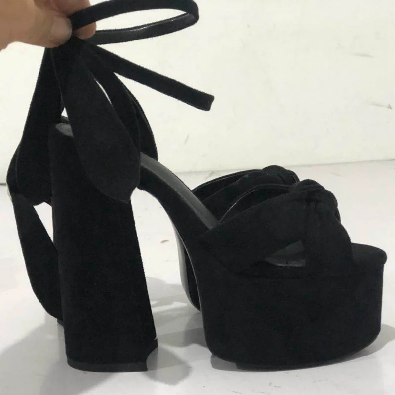 Women's Fish Mouth Thick Sole Thick Heel Platform Color Matching Sandals with Bow-knot Novameme