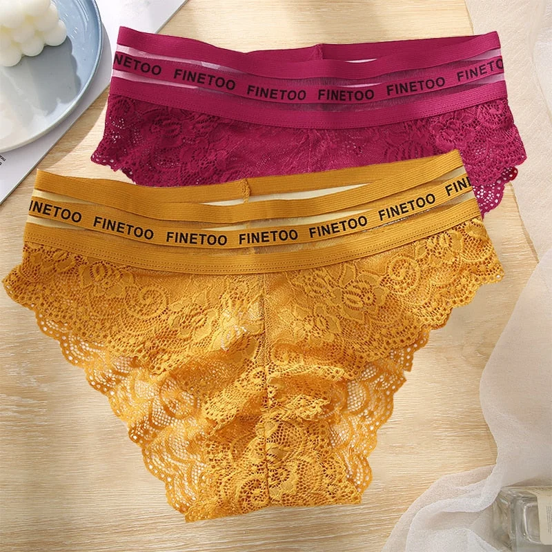 FINETOO 2PCS/Set L-XXL Floral Lace Women Panties High Waist  Sexy Lace Underwear Woman Letter Lingerie Female Seamless Briefs