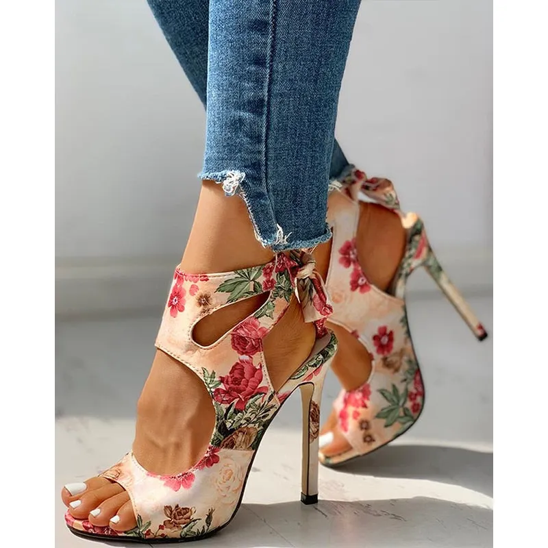 2020 New Women summer Thin High Heels embroidered Peep Toe gladiator pumps office sandals party shoes