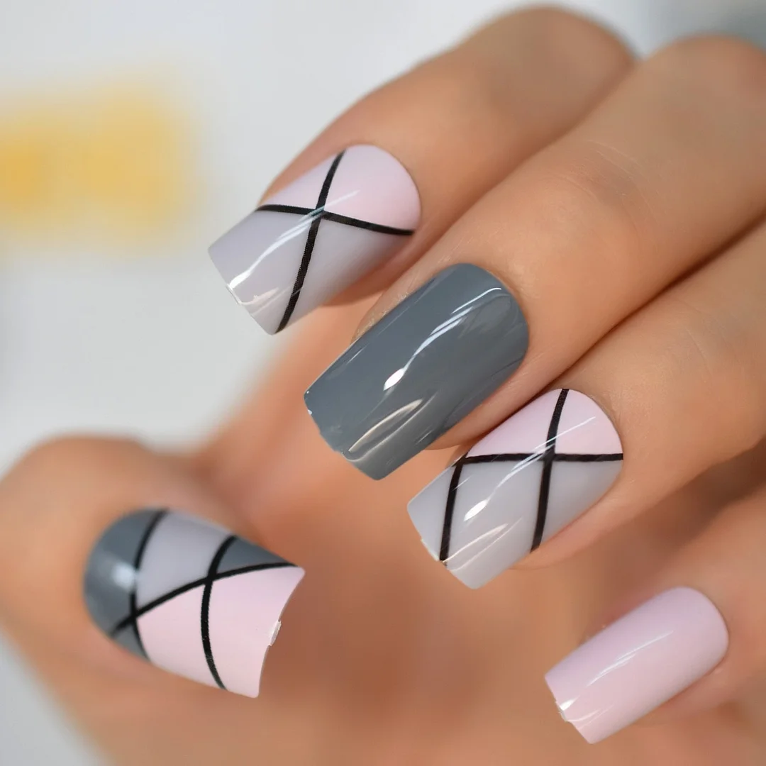 Extra Long Ballerina Faux Ongles White Hypotenuse Line Decorative French Nail Art Tips Nude Pink Base Manicure Tip 24-Nail Inspo