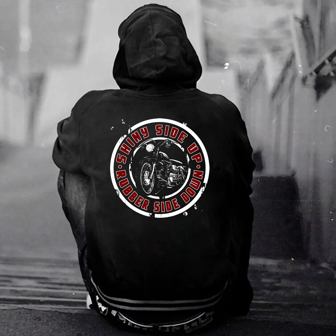 SHINY SIDE UP RUBBER SIDE DOWN Motorcycle Print Men's Hoodie