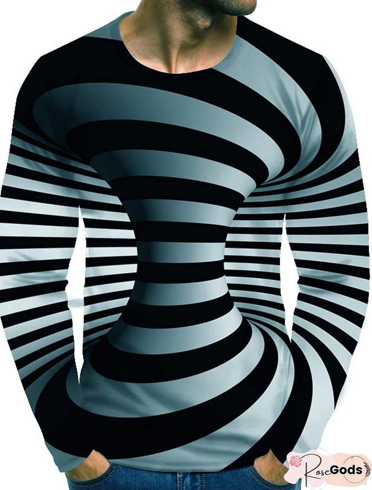 Men's Tee T Shirt 3D Print Graphic Optical Illusion Plus Size Print Long Sleeve Daily Tops Streetwear Exaggerated Round Neck