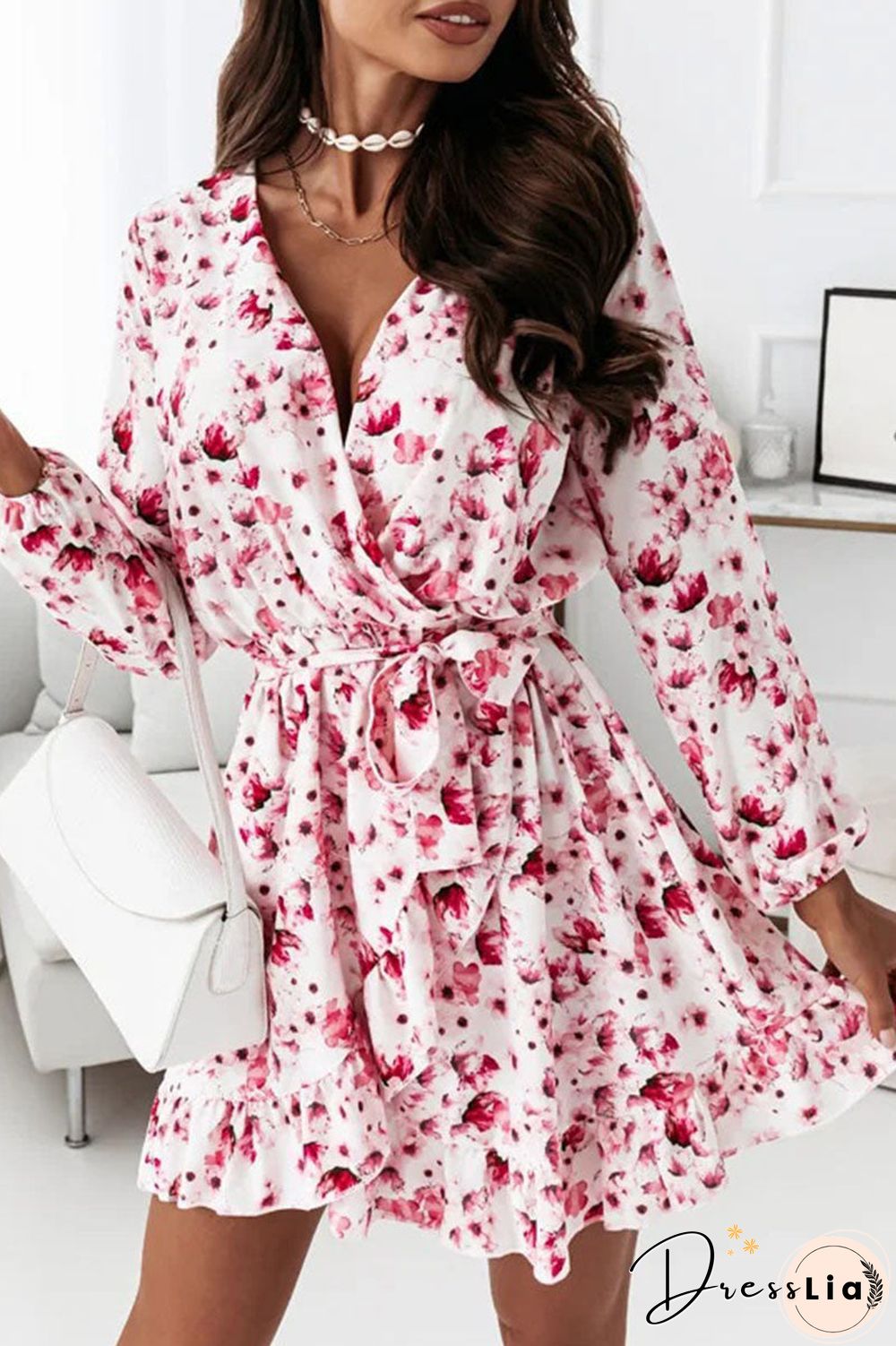 Fashion Street Print Split Joint V Neck A Line Dresses