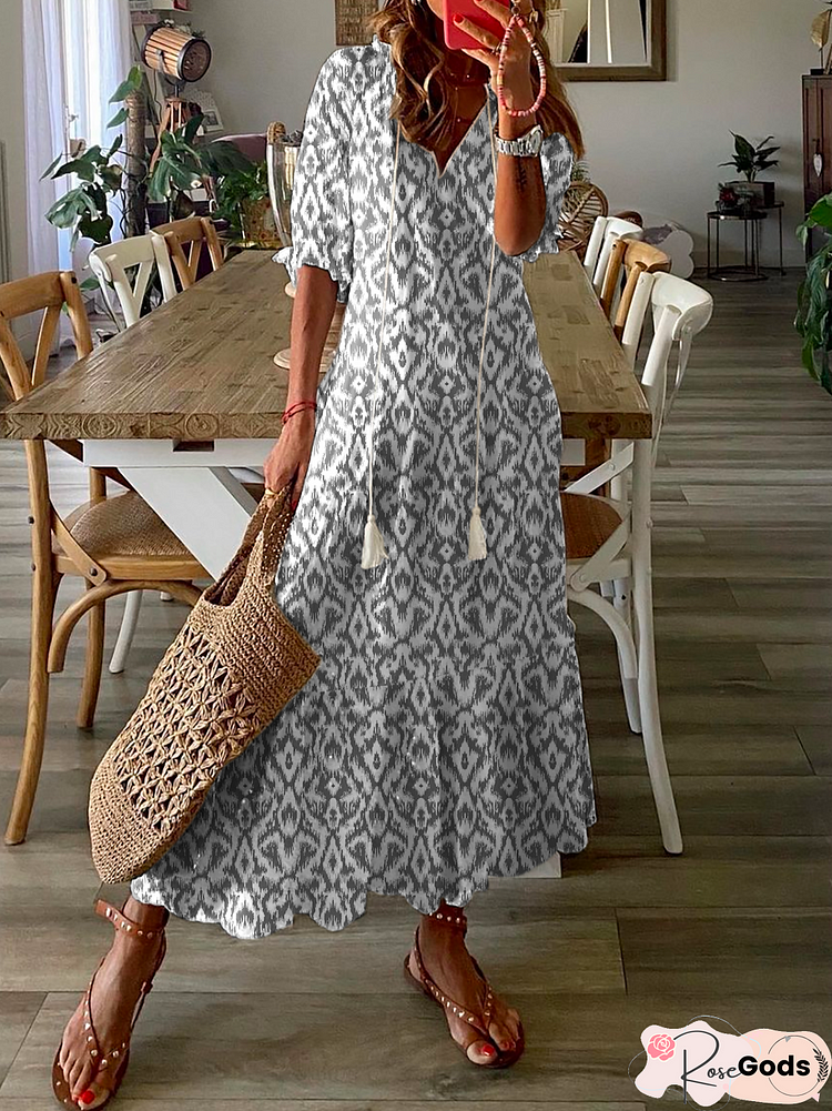Women's Shift Dress Short Maxi Dress Half Sleeve Floral Print Summer Fall V Neck Casual Geometric Printed Dress