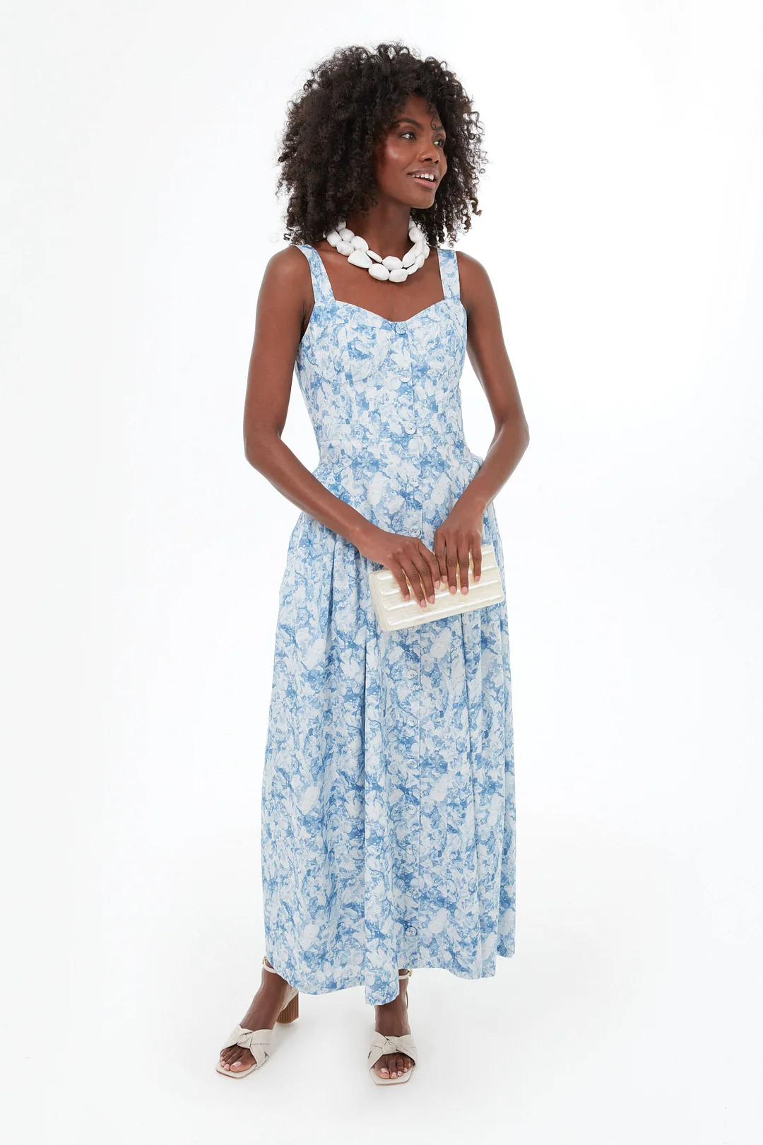 Blue Abstract Floral Rosemary Midi Dress
