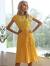 Mid-length Short-sleeved Lace-up Polka Dot Pleated Dress