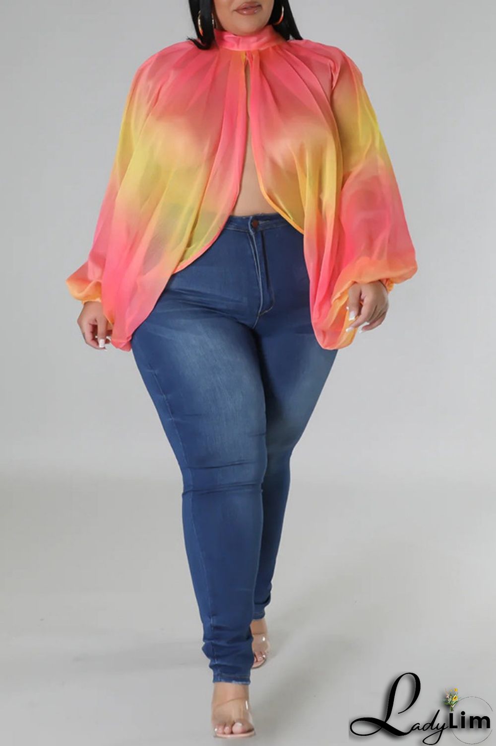 Pink Casual Print Patchwork Turtleneck Plus Size Tops